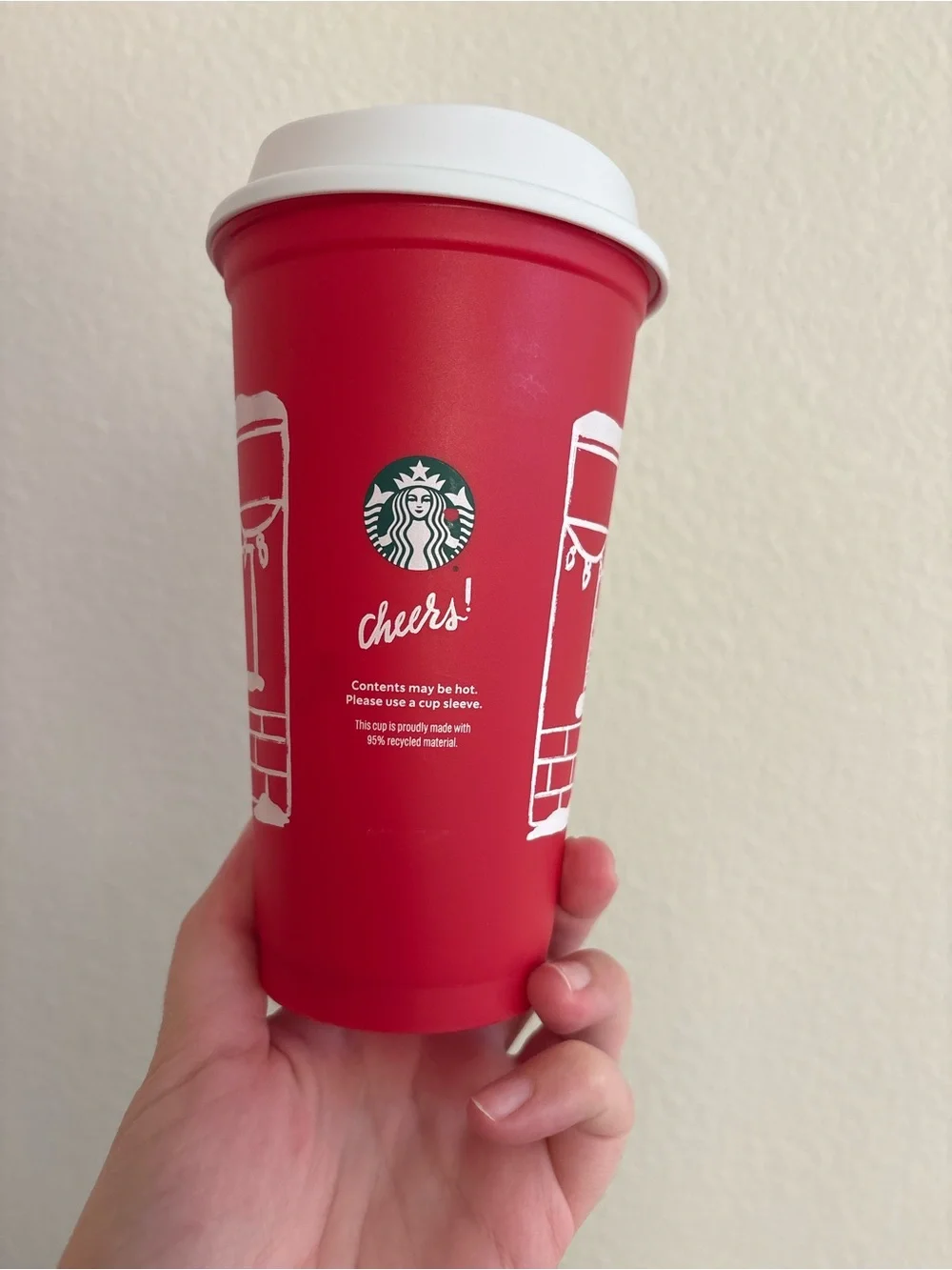 Starbucks Red and White Holiday Cup with White Lid